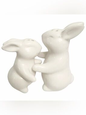 Festive Voice Salt & Pepper Shakers Bunny Rabbit White Ceramic Easter